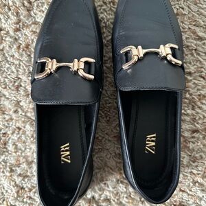 Zara Black Loafers with Gold Accent
